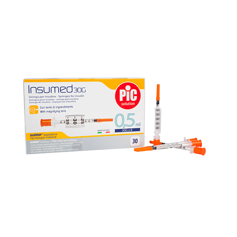 Стерильний інсуліновий шприц INSUMED 0,5 мл з голкою 30 G (0,30x8мм), U-100